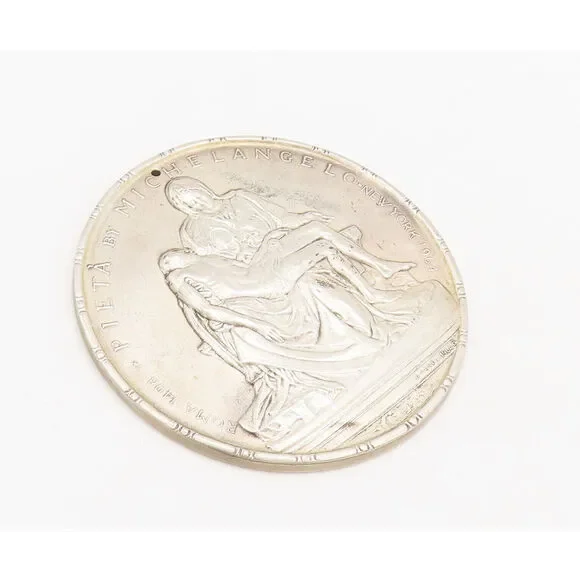 925 Sterling Silver Vintage TOWLE 1964 MICHELANGELO Carved Heavy Coin TR3679